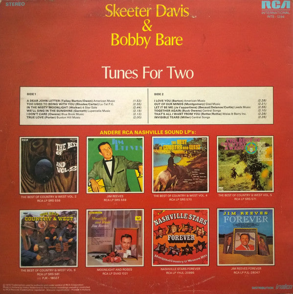 Skeeter Davis & Bobby Bare : Tunes For Two (LP, Album, RE)