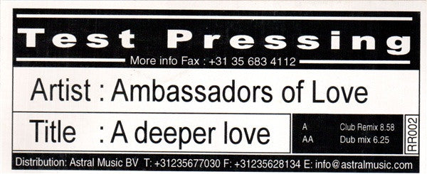 Ambassadors Of Love : A Deeper Love (12", TP, W/Lbl)