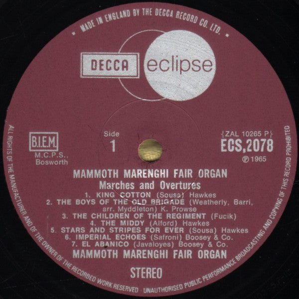 Mammoth Marenghi Fair Organ : Marches And Overtures (LP, RE)