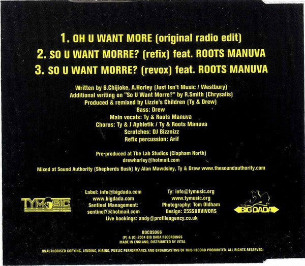 Ty : Oh U Want More? (CD, Single)