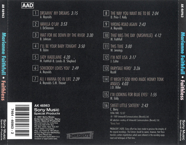 Marianne Faithfull : Faithless  (CD, Album, RE)
