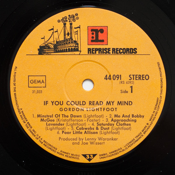 Gordon Lightfoot : If You Could Read My Mind (LP, Album, RE)