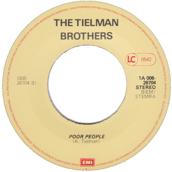 Tielman Brothers : Little Bird / Poor People (7", Single)