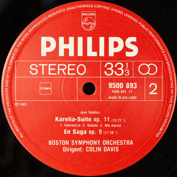 Sibelius*, Boston Symphony Orchestra, Colin Davis* : Karelia Suite Op. 11 · Valse Triste Op. 44 · En Saga Op. 9 · Pohjola's Daughter Op. 49 (LP, Album)