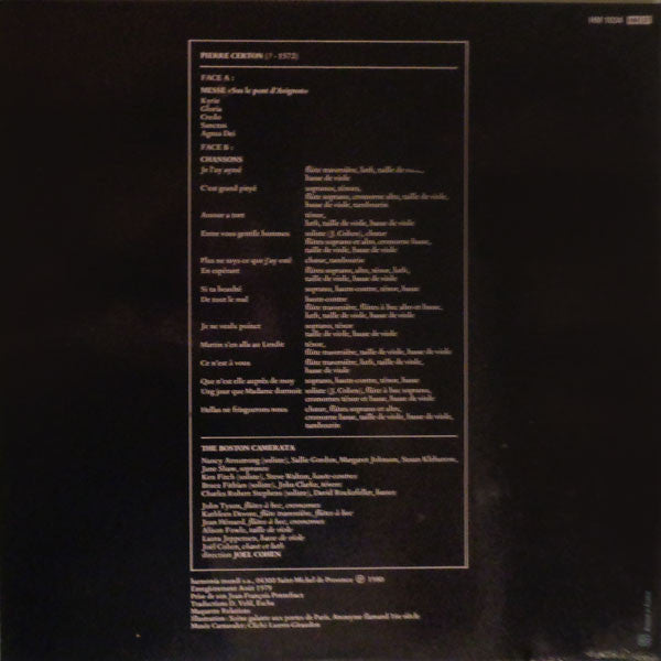 Pierre Certon - The Boston Camerata* / Joel Cohen (3) : Chansons / Messe «Sus Le Pont D'Avignon» (LP, Gat)