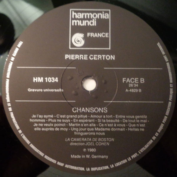 Pierre Certon - The Boston Camerata* / Joel Cohen (3) : Chansons / Messe «Sus Le Pont D'Avignon» (LP, Gat)