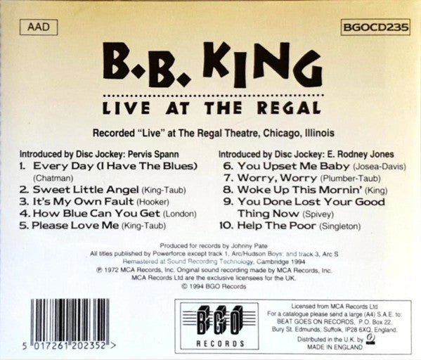 B.B. King : Live At The Regal (CD, Album, RE, RM)