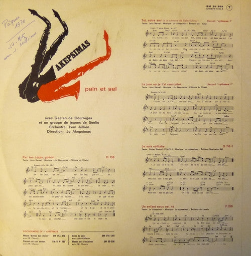 Jo Akepsimas : Pain Et Sel (LP, Album)