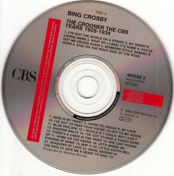 Bing Crosby : The Crooner (The CBS Years 1928-1934) (3xCD, Comp, Mono)