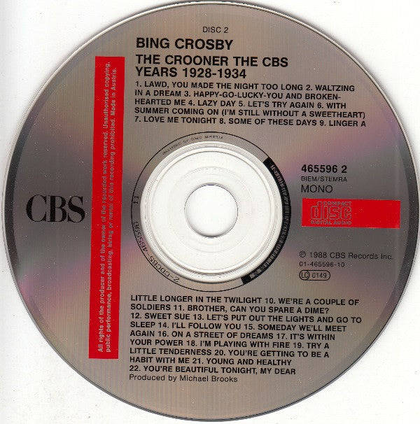 Bing Crosby : The Crooner (The CBS Years 1928-1934) (3xCD, Comp, Mono)