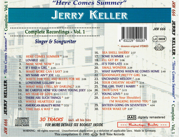 Jerry Keller : Here Comes Summer - Complete  - Volume 1 (CD, Album, Comp)