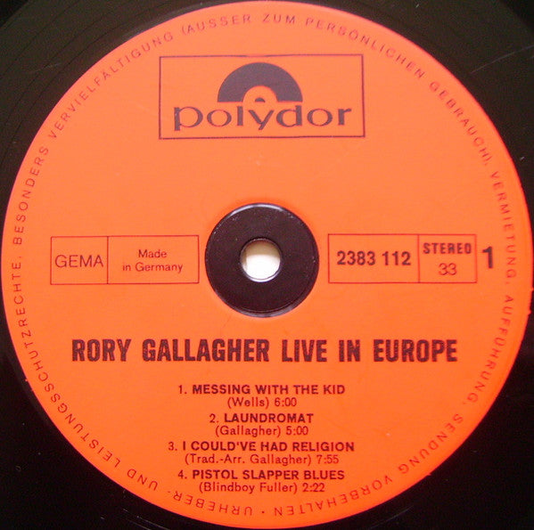 Rory Gallagher : Live! In Europe (LP, Album, RE)