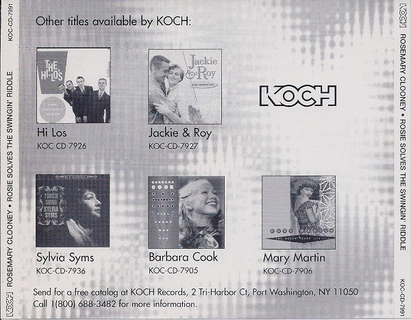 Rosemary Clooney Arranged & Conducted By Nelson Riddle : Rosie Solves The Swingin' Riddle! (CD, Album)