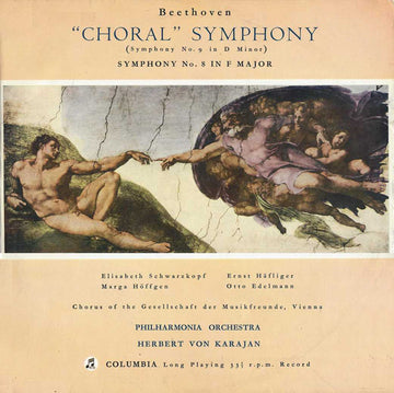 Beethoven*, Elisabeth Schwarzkopf, Marga Höffgen, Ernst Haefliger, Otto Edelmann, Chorus Of The Gesellschaft Der Musikfreunde, Vienna*, Philharmonia Orchestra, Herbert von Karajan : "Choral Symphony" (Symphony No. 9 In D Minor) / Symphony No. 8 In F Major (2xLP, Mono)