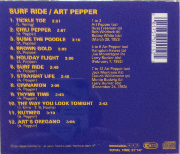 Art Pepper : Surf Ride  (CD, Album, Mono, RE)