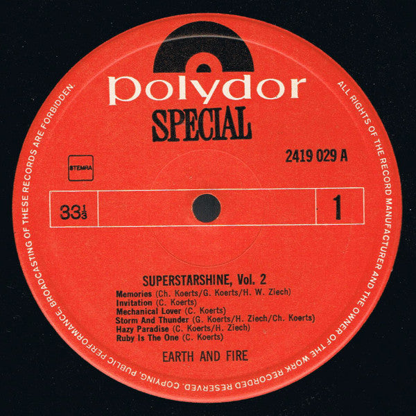 Earth And Fire : Superstarshine Vol. 2 (LP, Comp)