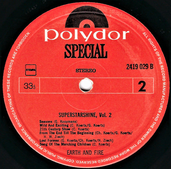 Earth And Fire : Superstarshine Vol. 2 (LP, Comp)
