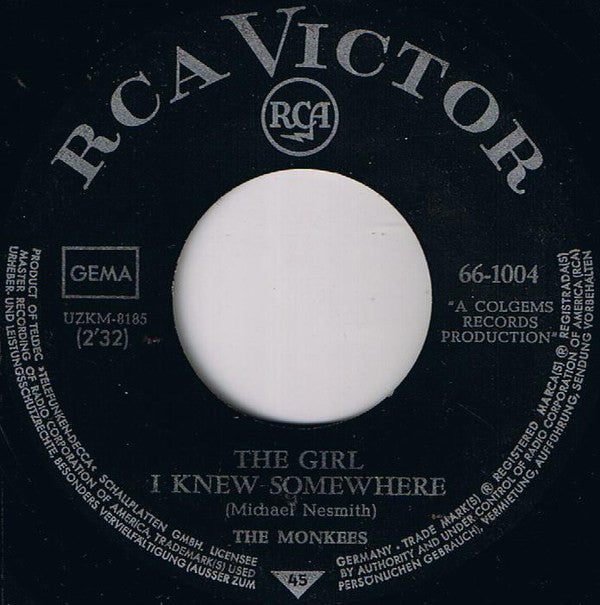 The Monkees : The Girl I Knew Somewhere (7", Single, Mono)