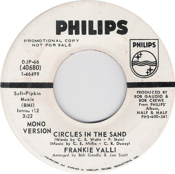Frankie Valli : Circles In The Sand (7", Mono, Promo)
