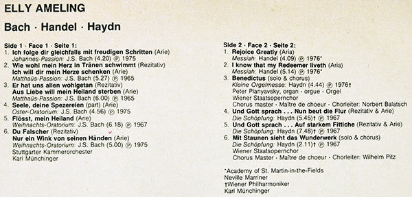 Elly Ameling : Bach • Handel • Haydn (LP, Comp)