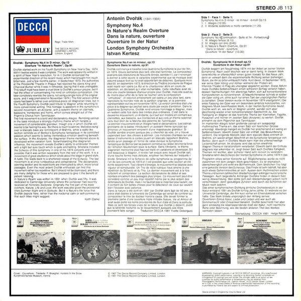 Antonín Dvořák, London Symphony Orchestra, István Kertész : Symphony No.4 / Overture: In Nature's Realm (LP, RE)