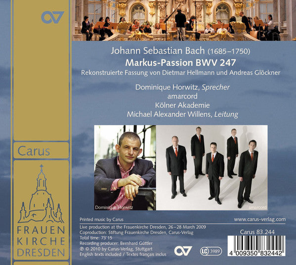 Johann Sebastian Bach, Dominique Horwitz, Amarcord, Kölner Akademie, Michael Willens : Markus-Passion (CD, Album)