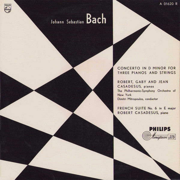 Johann Sebastian Bach, Robert Casadesus, Gaby Casadesus, Jean Casadesus, Philharmonic-Symphony Orchestra Of New York, Dimitri Mitropoulos : Concerto In D Minor For Three Pianos And Strings, French Suite No. 6 In E Major (10", Album)