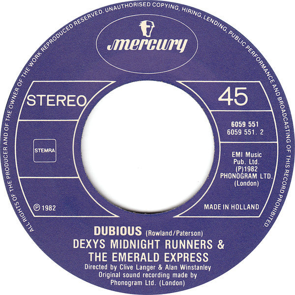 Dexys Midnight Runners & The Emerald Express : Come On Eileen (7", Single)