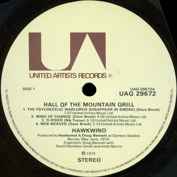 Hawkwind : Hall Of The Mountain Grill (LP, Album, RE)