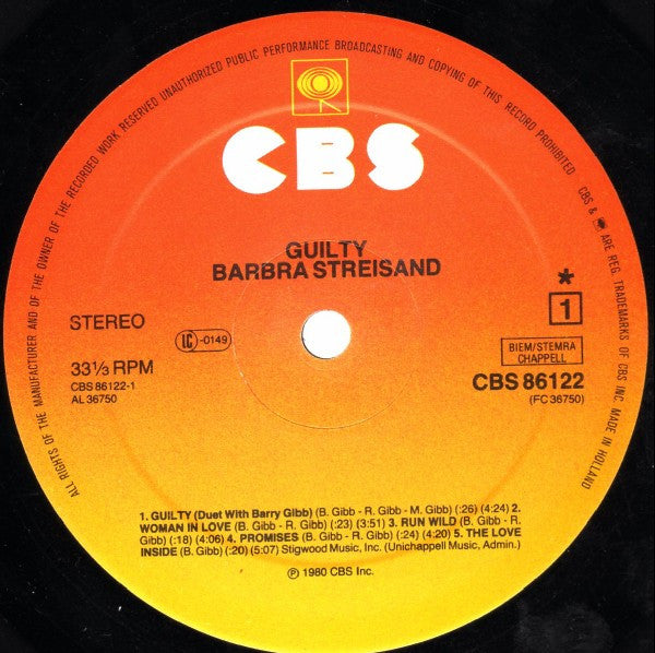 Barbra Streisand : Guilty (LP, Album, Gat)