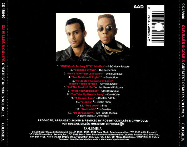 Clivillés & Cole : Greatest Remixes Vol. 1 (CD, Comp)