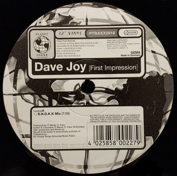 Dave Joy : First Impression (12", Blu)