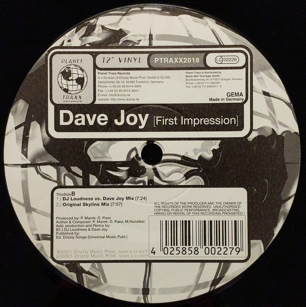 Dave Joy : First Impression (12", Blu)