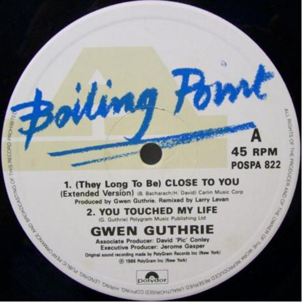 Gwen Guthrie : (They Long To Be) Close To You / Ain't  Nothin' Goin' On But The Rent / You Touched My Life (12", Ltd)