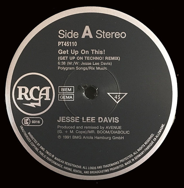 Jesse Lee Davis : Get Up On This! Remix '92 (12", Maxi)