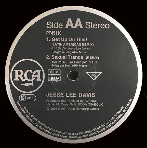 Jesse Lee Davis : Get Up On This! Remix '92 (12", Maxi)