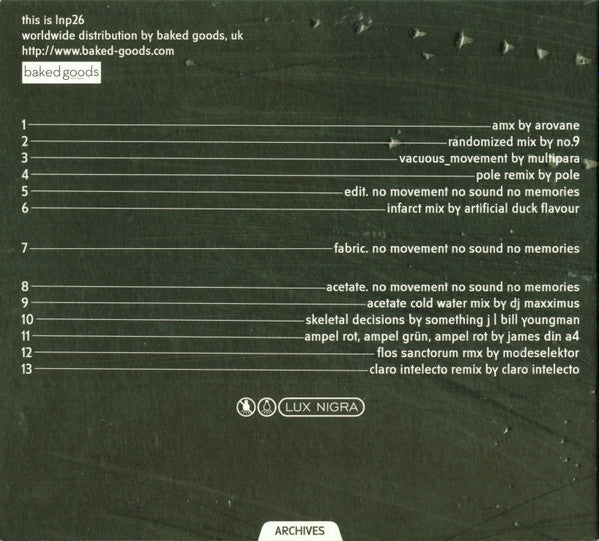 No Movement No Sound No Memories : Removed / Acetate (CD, Comp)