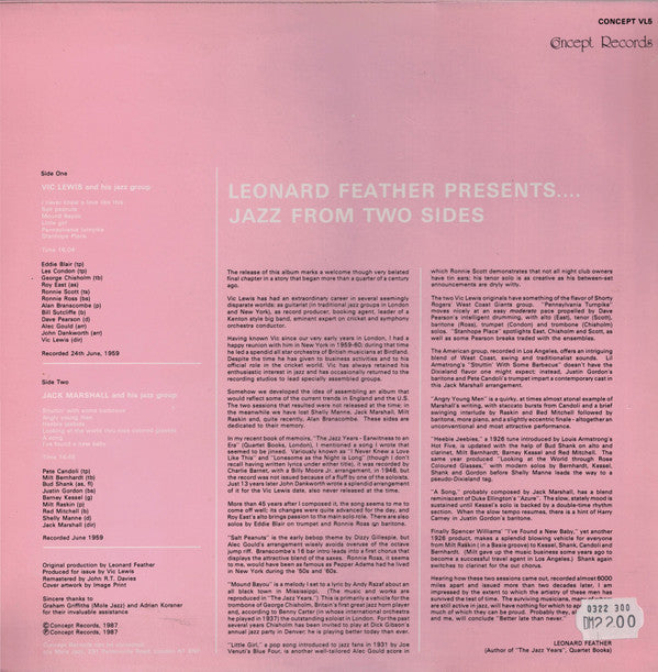 Leonard Feather Presents Vic Lewis & His Jazz Group, Jack Marshall & His Jazz Group : Jazz From Two Sides (LP, RE)