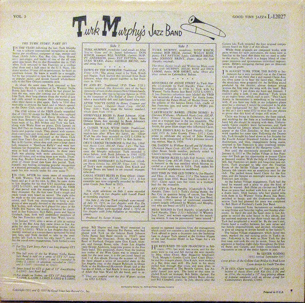 Turk Murphy's Jazz Band : Turk Murphy's San Francisco Jazz Vol.2 (LP, Mono, RE)