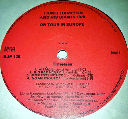 Lionel Hampton & His Giants Of Jazz : Live In Emmen/Holland (LP, Album)