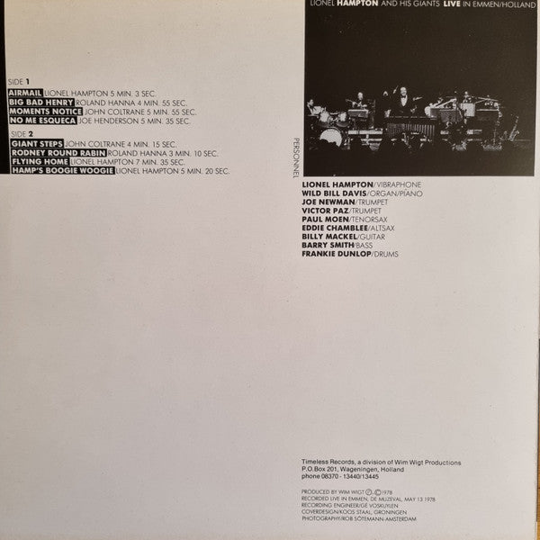 Lionel Hampton & His Giants Of Jazz : Live In Emmen/Holland (LP, Album)