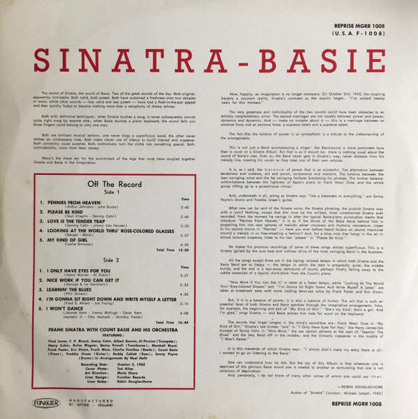 Frank Sinatra - Count Basie : Sinatra-Basie: An Historic Musical First (LP, Album, Mono)