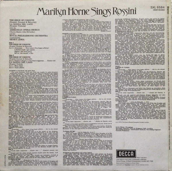 Marilyn Horne, Royal Philharmonic Orchestra, Henry Lewis : Marilyn Horne Sings Rossini (LP)