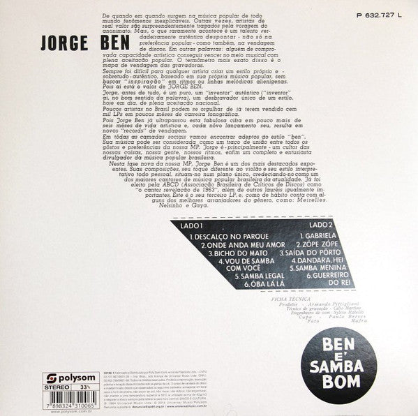 Jorge Ben : Ben É Samba Bom (LP, Album, Ltd, RE, RM, 180)