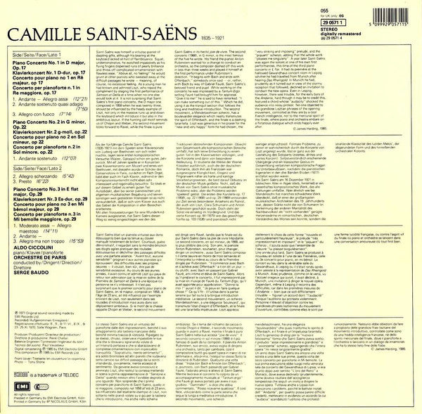 Camille Saint-Saëns, Aldo Ciccolini, Orchestre De Paris, Serge Baudo : Piano Concertos Nos. 1, 2 & 3 (LP, Comp, RM, Dir)