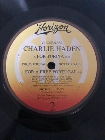 Charlie Haden : Closeness (LP, Album, Promo)
