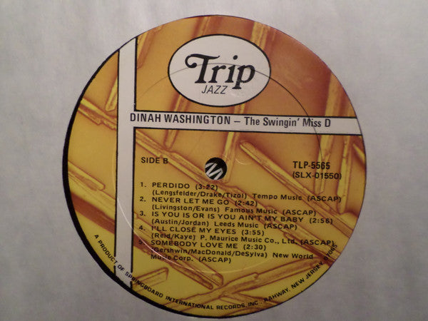 Dinah Washington : The Swingin' Miss D (LP, Album, Mono, RE)