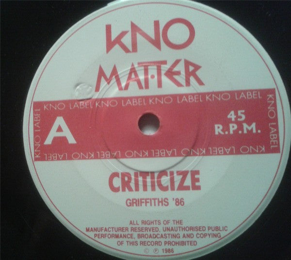 Kno Matter : Criticize (7", Single)