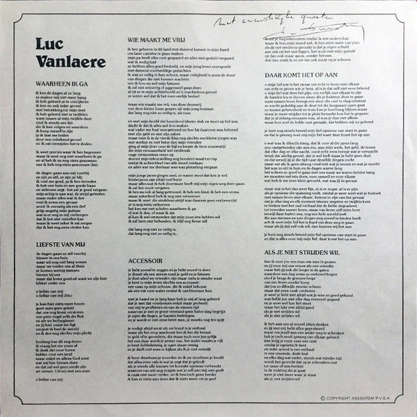 Luc Vanlaere : Waarheen Ik Ga (LP, Album)