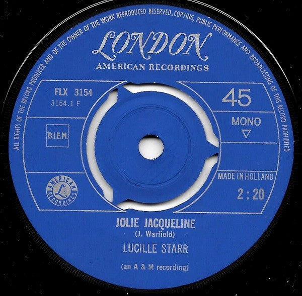 Lucille Starr : Jolie Jacqueline / Dominique (7", Single, Blu)